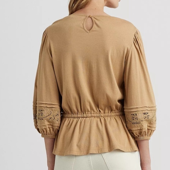 NWT LAUREN RALPH LAUREN Women's Lace-Trim Jersey Peplum Top Siz… - Picture 2 of 9